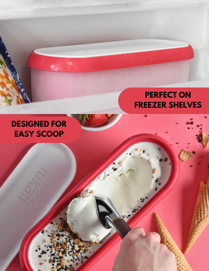 Ice Cream containers for homemade ice cream, Reusable Storage Freezer ice cream Container With Lids,2 Pack, BPA FREE, Dishwasher Safe Tub. Double Insulated, 1.5 Quart, Red and Burgundy , Non Slip