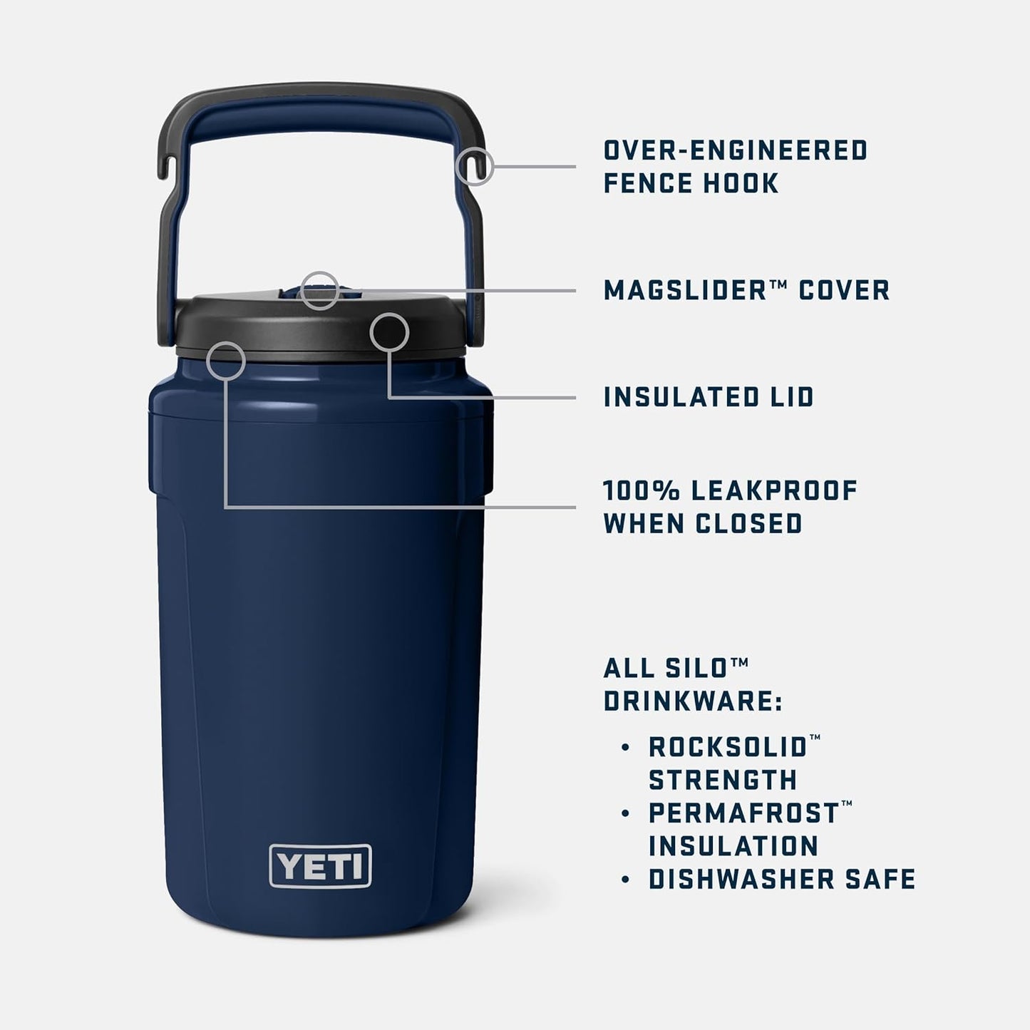 YETI Silo Half Gallon Insulated Water Jug - Leakproof Sports Bottle with Straw Cap & Fence Hook - Ice-Cold Drinks, Rescue Red