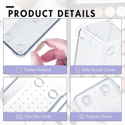 HOUSE DAY 8 PCS Desk Drawer Organizer Bins, 9*3*2" Clear Organizers with Silicone Pads for Makeup, Kitchen, Office