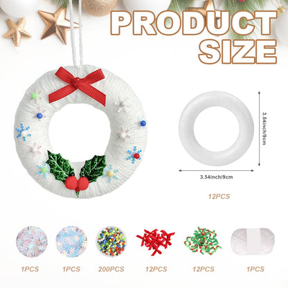 Cinrobiye 12 Set Christmas Wreath Craft Kits DIY Winter Christmas Tree Hanging Wreath Ornament Decorations Kit Xmas Crafts for Holiday Christmas Home Classroom Party Activities Project