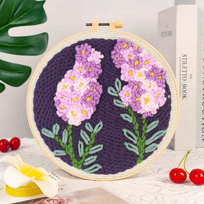 Allazone 3 Set Punch Needle Embroidery Starter Kits with Flower Pattern, Punch Needle Tool Threader Fabric, Yarn, Embroidery Hoop for Crafts, Home Decor