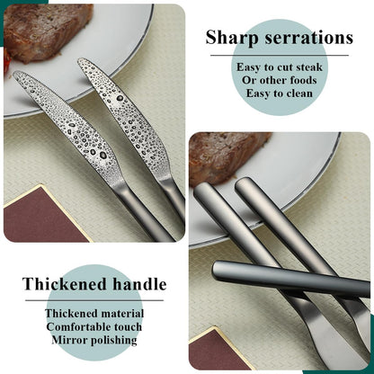 Black Dinner Knives Set, 12 Pieces, Titanium Plating Stainless Steel, Dishwasher Safe Cutlery Set