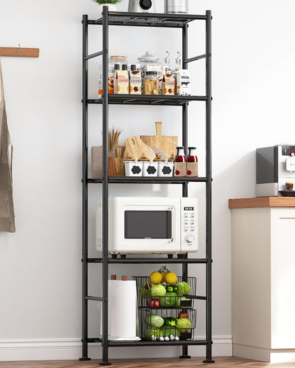 Sakugi 5-Tier Storage Shelves - Heavy Duty Metal Organizer for Garage, Pantry & Closet | 18.4" W x 12.6" D x 57.4" H, Black