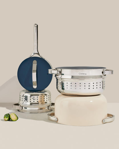 Caraway Steamer - Stainless Steel Steamer with Handles - Non Stick, Non Toxic Coating - Steam Veggies, Seafood, and More - Compatible With Our Dutch Oven or Sauce Pan - Large