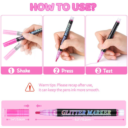 OLINGYOU Glitter Marker Pens,36 Colors Self-Shimmer Metallic Markers,Glitter Paint Pens DIY Crafts Greeting Birthday Cards, Making Poster,Album,Scrapbooking,Wood，Mugs