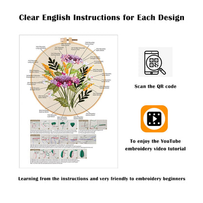Vigdit Canvas Tote Bag Embroidery Kit for Beginners, Needlepoint Cross Stitch Kit for Adult Beginner, DIY Reusable Grocery Bags Embroidery Starter Kit with Stamped Floral Tools & Instructions