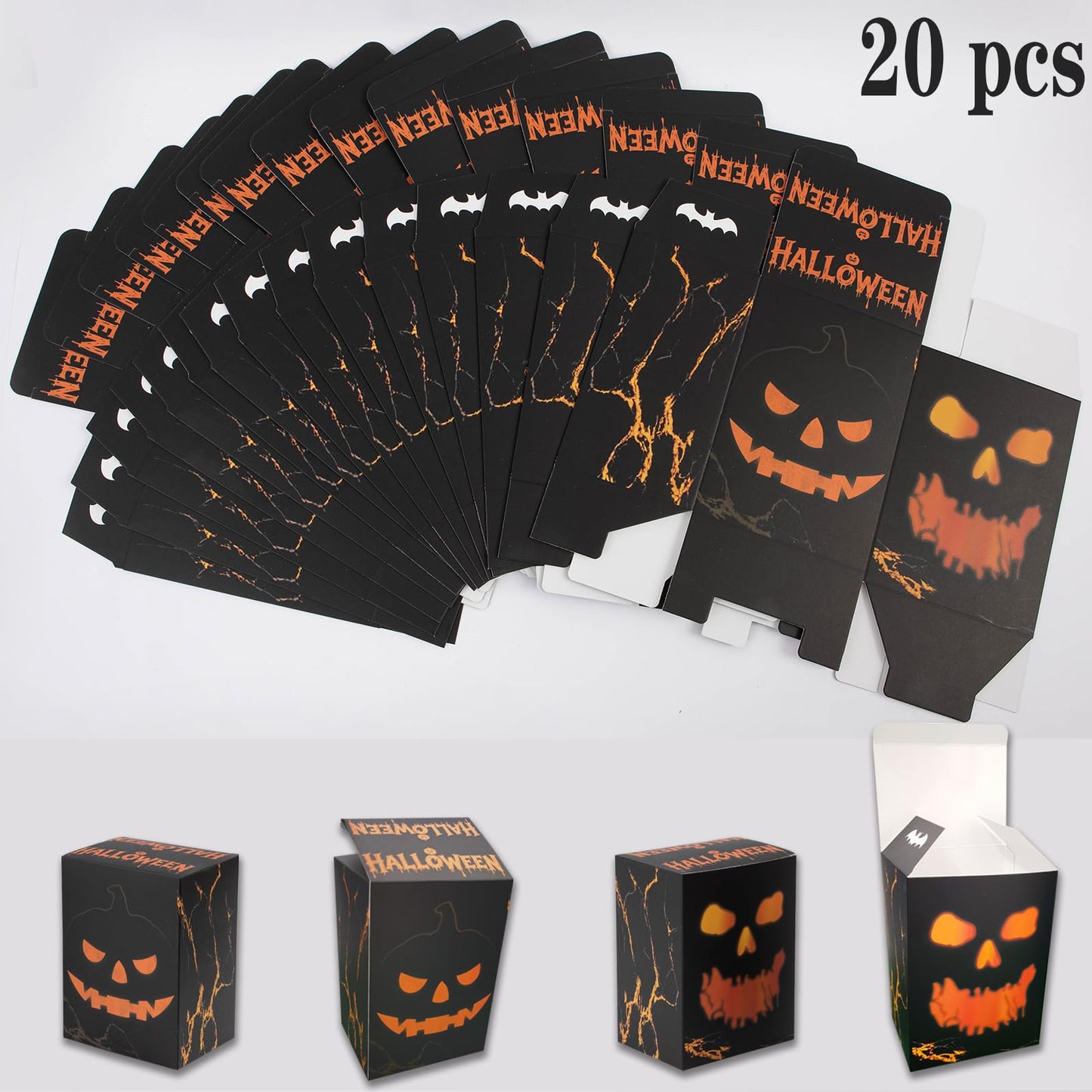 APLUSWER 20 Pcs Halloween Treat Boxes Bakery Boxes of Skeletons and Pumpkins, Halloween Containers Large Cookie Candy Boxes For Party Favors, Trick or Treat Boxes for Holiday Birthday Decor Gifts