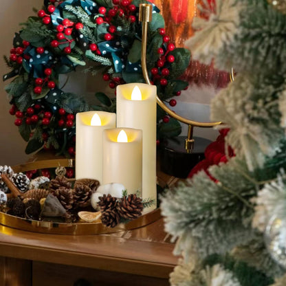 3 Pack LED Battery Operated Candles 2"x4"/5"/6" Plastic Flickering Flameless Candles with Timer Outdoor Waterproof Wedding Party Halloween Christmas Decoration Gifts Realistic Slim Pillar Candles