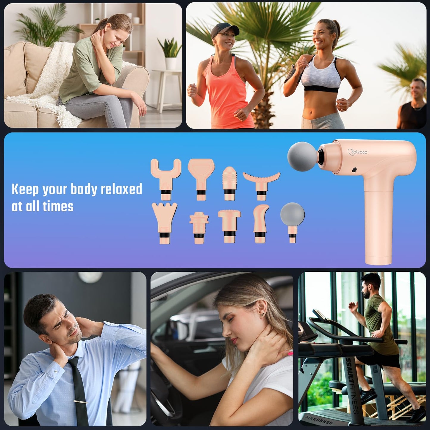 cotsoco Massage Gun, Muscle Massage Gun Deep Tissue Back Massager for Pain Relief, 20 Speeds Handheld Electric Massager Tool with Silent Brushless Motor, Suitable for Gym Office Home Travel