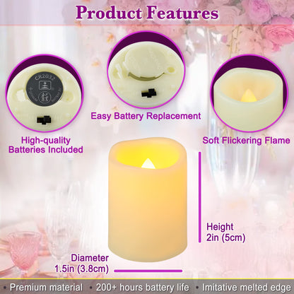 Yakpo 48 Pack 1.5" x 2" Battery Operated Votive Candles, Flameless LED Votive Tea Light Candles Flickering, Electric Powered Outdoor Flicker Candles Bulk for Holiday Wedding Halloween Home Decorations