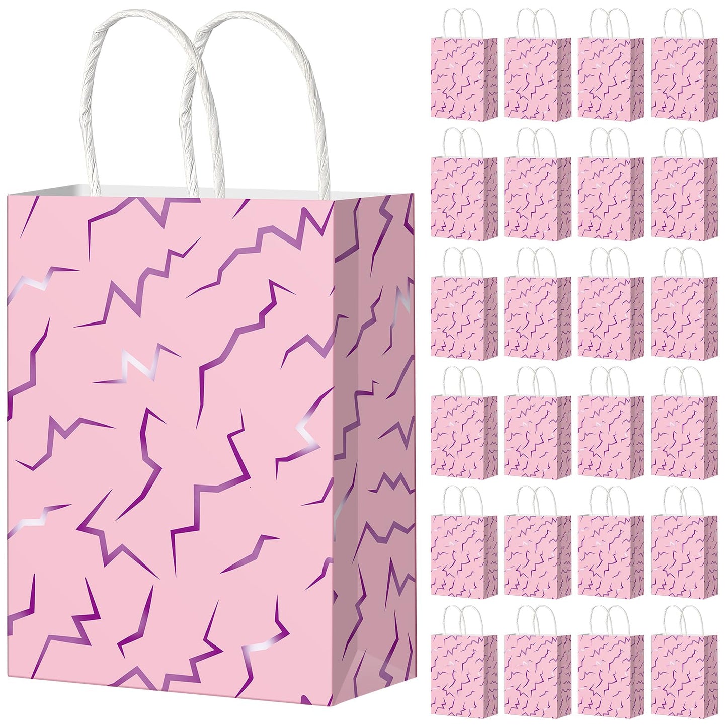 Hauwellter 24 Pcs Kpop Party Favor Bags, Pink and Purple K Pop Themed Kraft Paper Gift Bags with Handles, Bulk Goodie Treat Bag for Kpop Disco Halloween Birthday Party Supplies Decorations