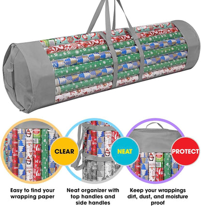 ProPik Wrapping Paper Organizer - Heavy Duty Storage Bag for 40-Inch Rolls | Holds Up to 24 Rolls, Clear PVC