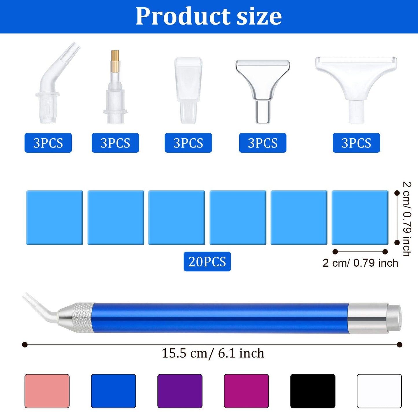 Outus 6 LED Rhinestone Point Drill Pens with Light 5D Painting Tool 15 Spare Pen Heads 20 Glue Painting Clay for DIY Nail Art