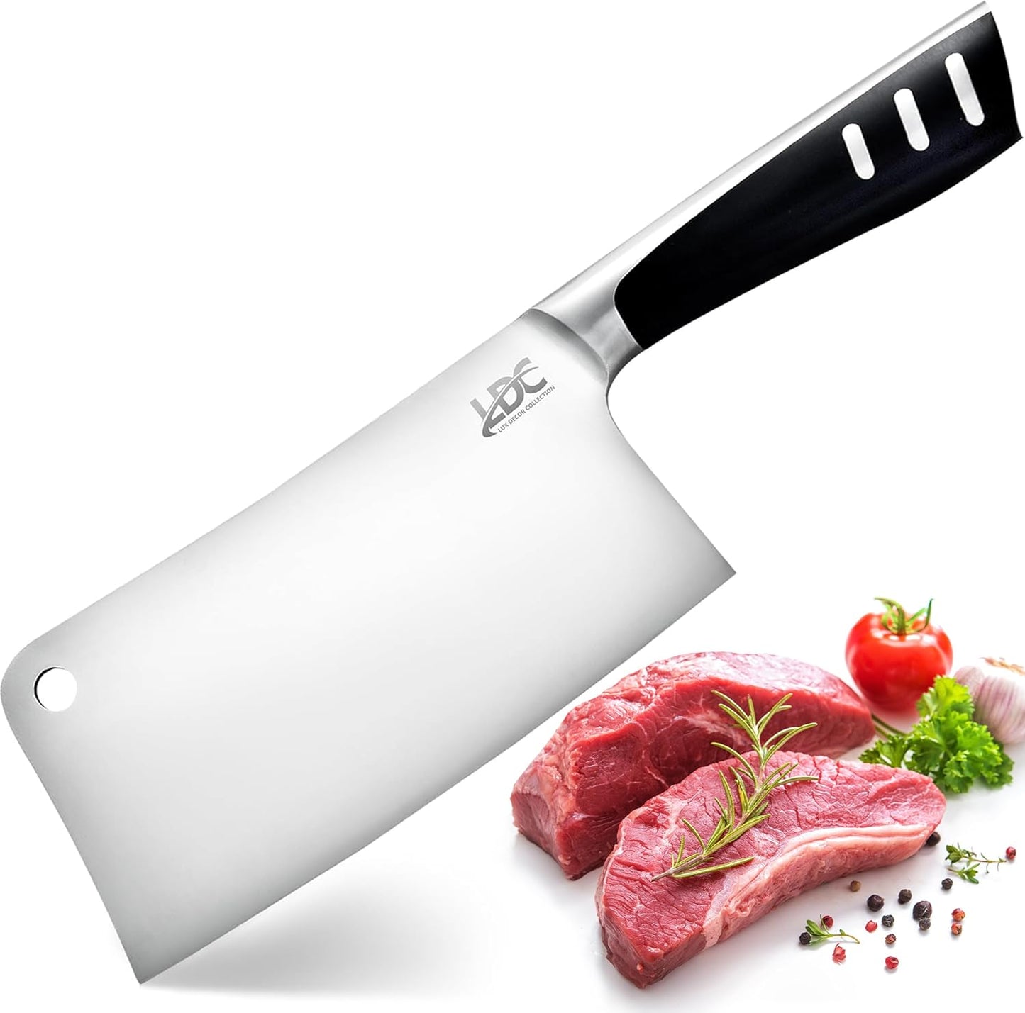 LDC 7" Inch Meat Cleaver Knife - High-Carbon Stainless Steel for Heavy-Duty Slicing, Mincing, Chopping