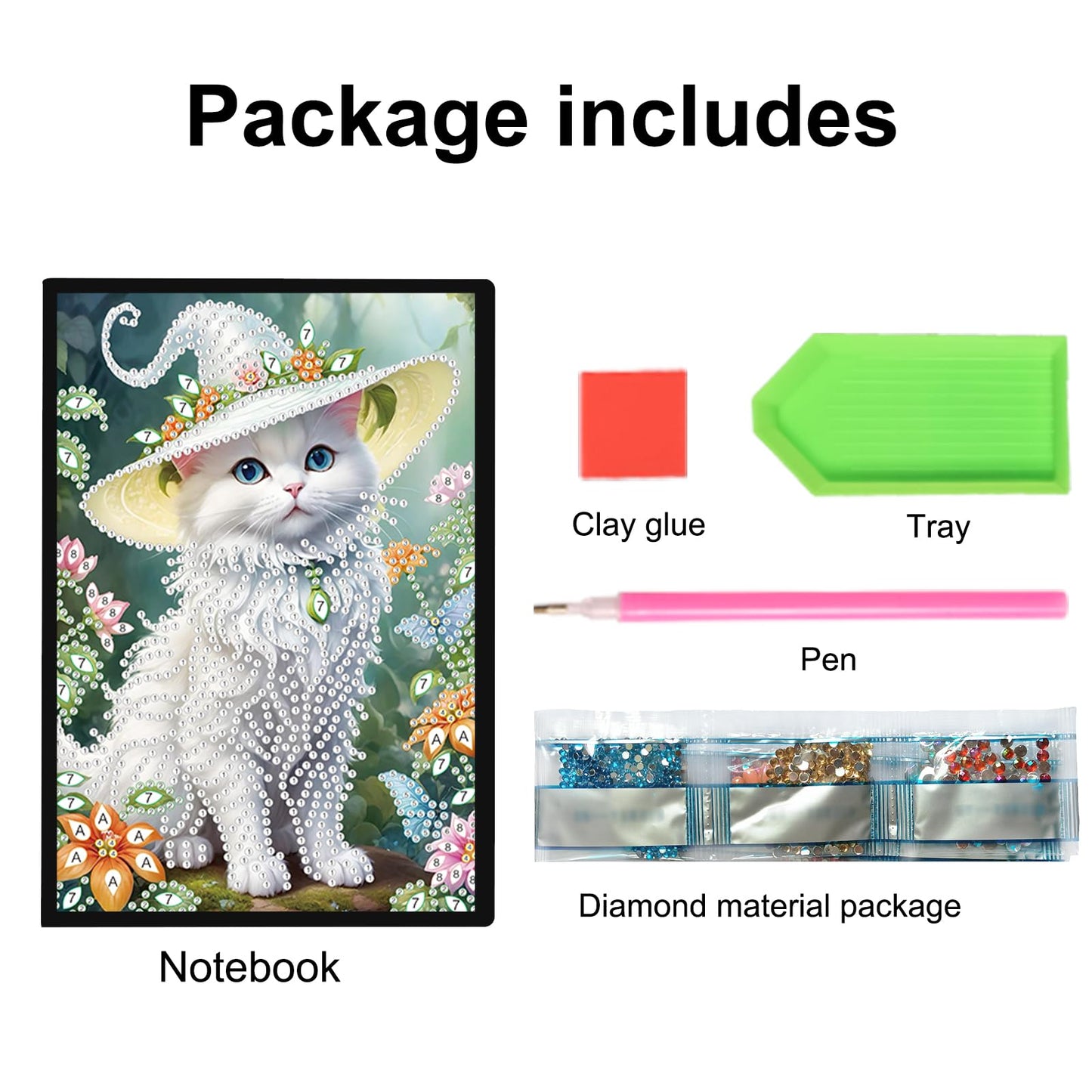 JZHYOAN Diamond Art Blank Note Book 5D Diamond Painting Notebook Kits for Adult DIY Cat Special Shape Art Dairy Travel Drawing Message Journal Sketchbook Mosaic Kit for Office Work