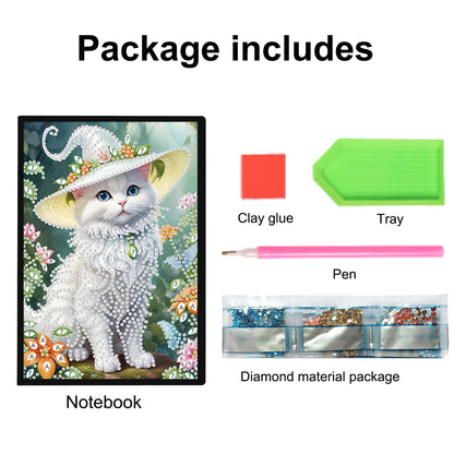 JZHYOAN Diamond Art Blank Note Book 5D Diamond Painting Notebook Kits for Adult DIY Cat Special Shape Art Dairy Travel Drawing Message Journal Sketchbook Mosaic Kit for Office Work