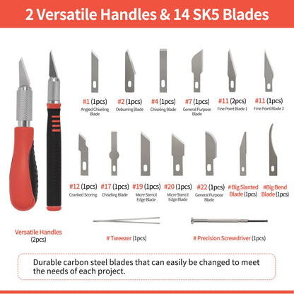 Precision Utility Craft and Exacto Knife Set - Premium Hobby Knife Cutting Tool with Sharp Blades for Architectural Models, Carving Pumpkins/Stencils, Paper/Leather/Vinyl Crafts (Red)