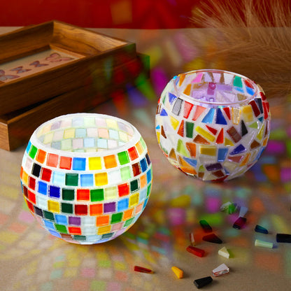 Sunnychicc 2 Set Glass Mosaic Candle Holder Kit Include Tea Light Holder, Glass Mosaic Tiles DIY Crafts Creativity Handmade Artwork for Adults Home Lighting Decor(Rainbow Theme)