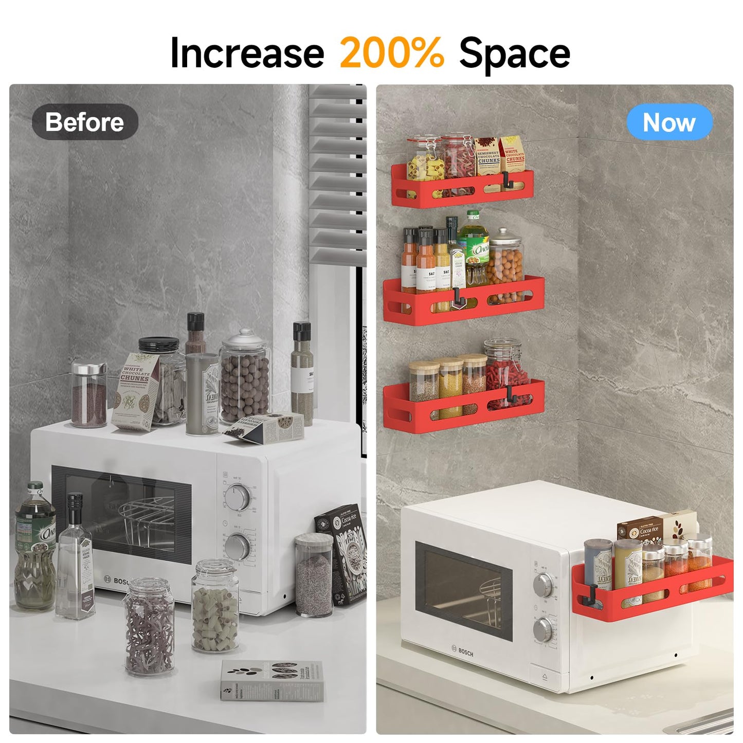 4 Pack Magnetic Spice Rack for Refrigerator, Spice Rack Organizer, Moveable Magnetic Shelf Fridge Organizer with 4 Hooks for Kitchen and Oven Organization, Black