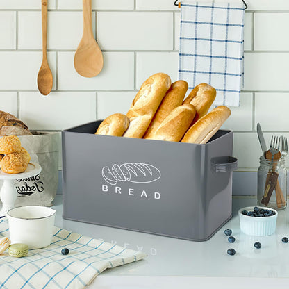 Bread Box for Kitchen Countertop - GA Homefavor Bread Bin with Bamboo Lid, 11.56" x 6.7" x 5.5", Grey