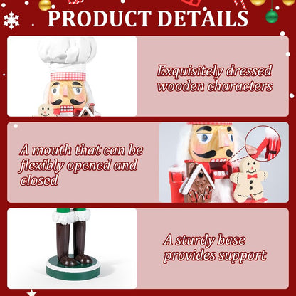 GlisDyck 15 Inch Chef Nutcracker Christmas Decor, Nutcrackers Figures, Festive Collectible Figurine Gift for Table Desktop Fireplace Thanksgiving Holiday Display (White Green)