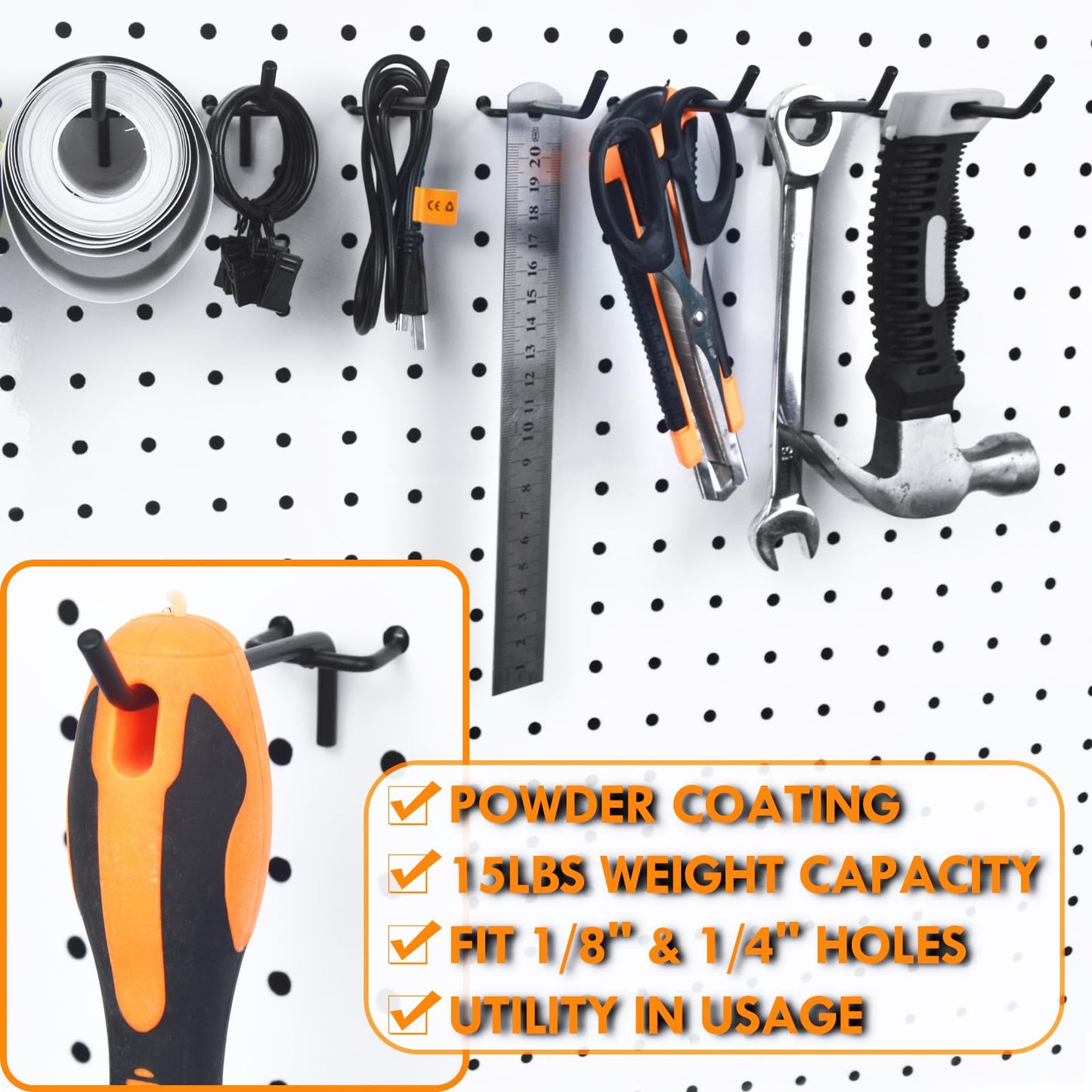 G.CORE Pegboard Hooks Accessories - 30pcs 2inch Metal Peg Board Tool Hangers, Fits 1/8 1/4 Pegs Slots, Pegboard Wall Organizer Shelving Racks, Hanging Display Storage Holders for Garage Craft (Black)