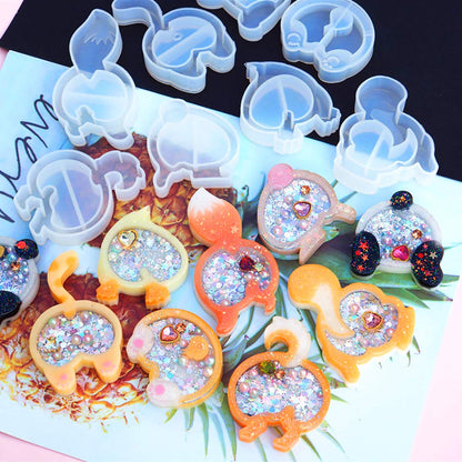 FineInno 8Pcs Kawaii Shaker Molds,Resin Mold,Epoxy Quicksand Silicone Moulds, Charms Handmade Pendant Jewelry