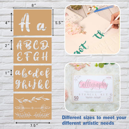 Patemby 50PCS Calligraphy Stencil Template Kit - 4 Inch and 2 Inch Letter Stencils and Numbers, Plastic Alphabet Stencils for Crafts Reusable for Arts Crafts Painting Wood