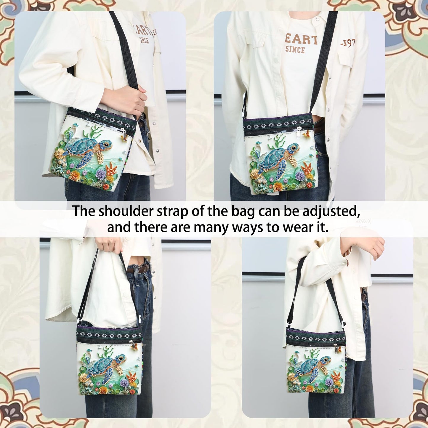 5D Diamond Painting Shoulder Bag – DIY Sea Turtle Design with Special Shaped Crystals, Partial Drill Diamond Art Bag Craft Kit for Adults, Stylish Handmade Crossbody Tote for Everyday Use & Gifts
