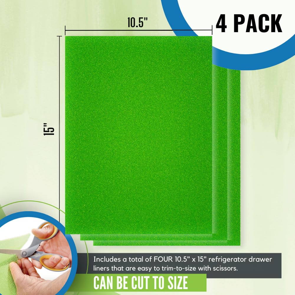 Dualplex® Fruit & Veggie Life Extender Liner for Fridge Refrigerator Drawers, 13 x 10.5 Inches (4 Pack) – Extends The Life of Your Produce & Prevents Spoilage