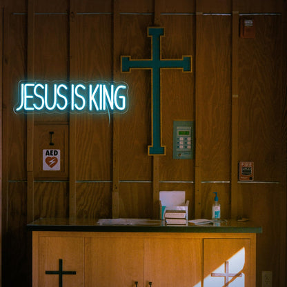 JESUS IS KING" Divine Glow Neon Sign - Scripture LED Wall Art with Adjustable Brightness (15.75"×4.7")