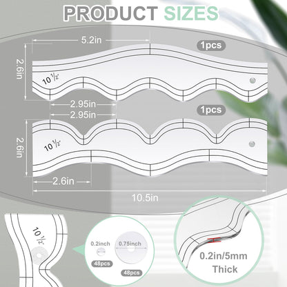 Kigley 2 Pcs Free Motion Quilting Templates Waves Acrylic Quilting Rulers for Machine Free Motion Sewing Stencils Patchwork Splicing with 48 Pcs Nonslip Grips(Gentle)