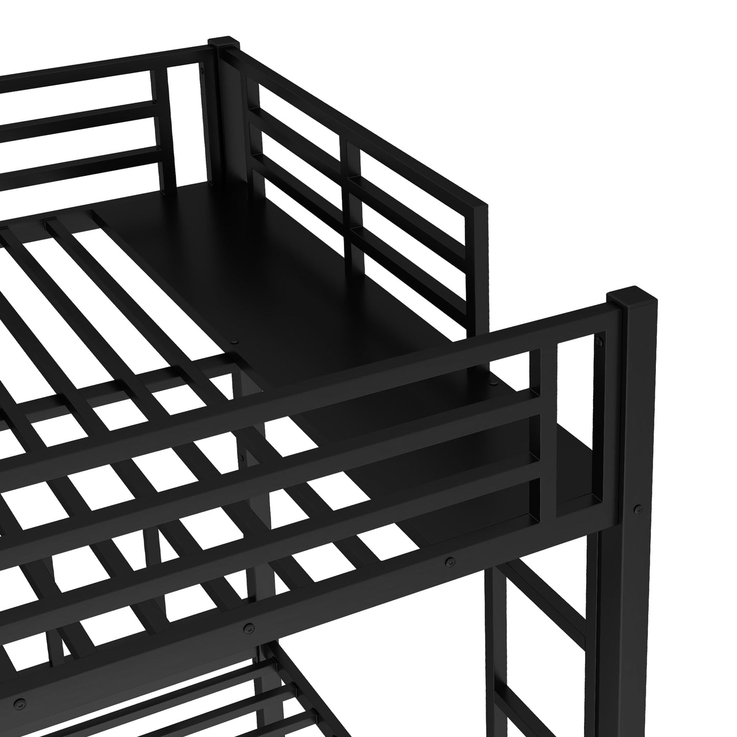 Bellemave Triple Bunk Bed for Kids, Detachable Queen Over Twin & Twin Metal Bunk Bed with Guardrails, Ladder & Storage, Converts to 3 Separate Beds, Easy to Assemble (3 Bunk Beds for Kids, Black)
