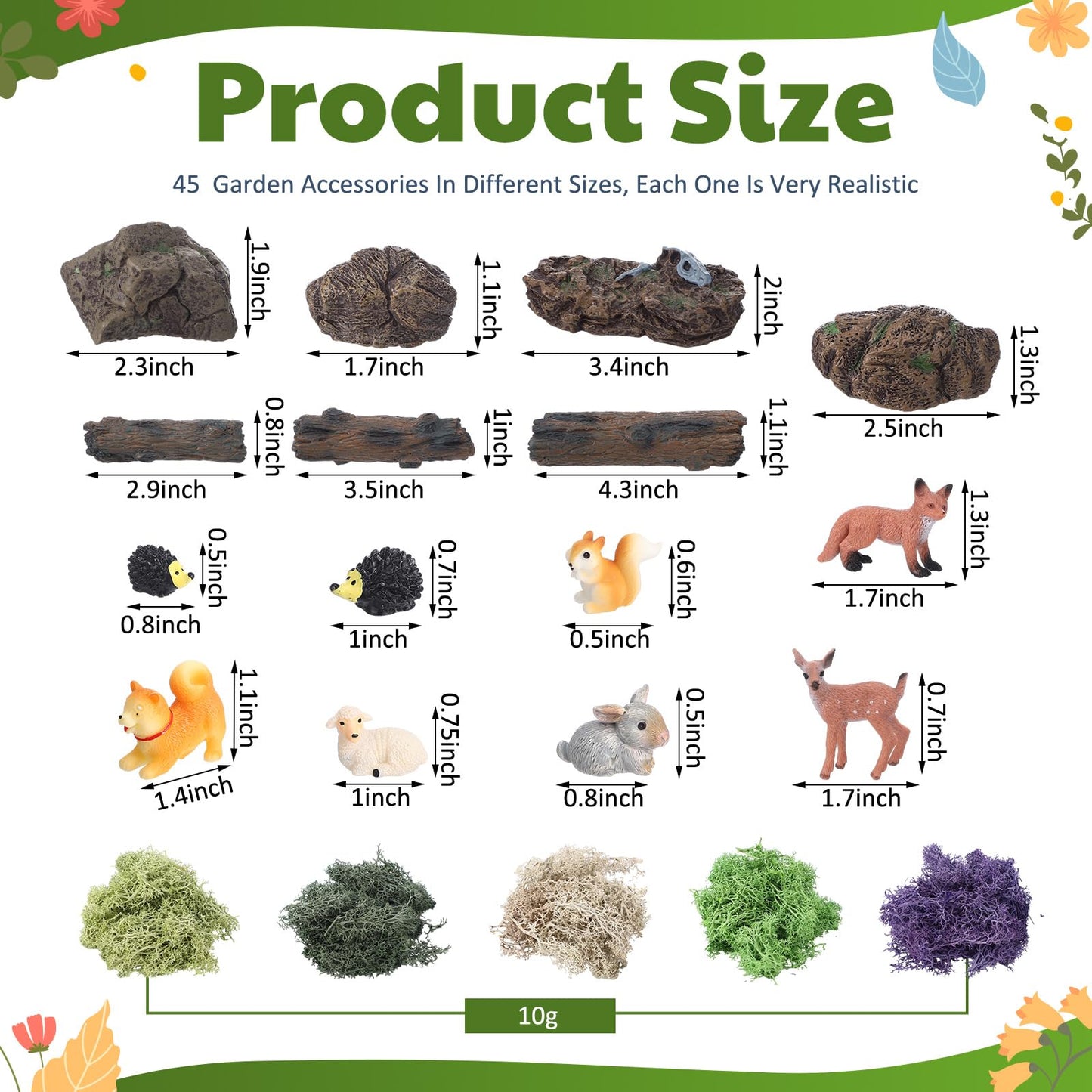 Chunful 45 Pcs Fairy Garden Accessories Miniature Garden Figurines Tiny Resin Animals Forest Kit Pool Bridge Fence Pond Mushroom for Dollhouse Potted Plant Bonsai Terrarium Decor