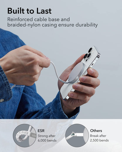 ESR for MagSafe Charger 15W Wireless Charger for iPhone 16 Pro Max/16 Pro/16/16 Plus/15/14/13/12 Apple Magnetic Charging Pad for AirPods 4/3/Pro/Pro 2 Galaxy S25 Series with Dual USB A/C Ports, Silver