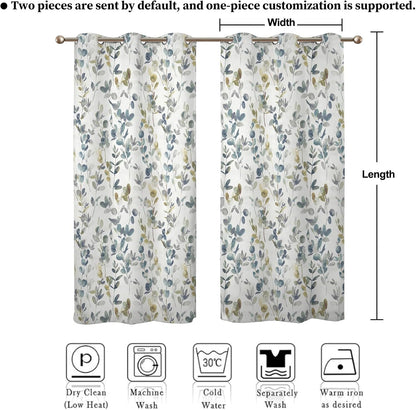 84" 53" 2 Set Renaiss Botanical Herbs Blackout Curtains, Vintage Eucalyptus Leaf Thermal Insulated Bedroom Window