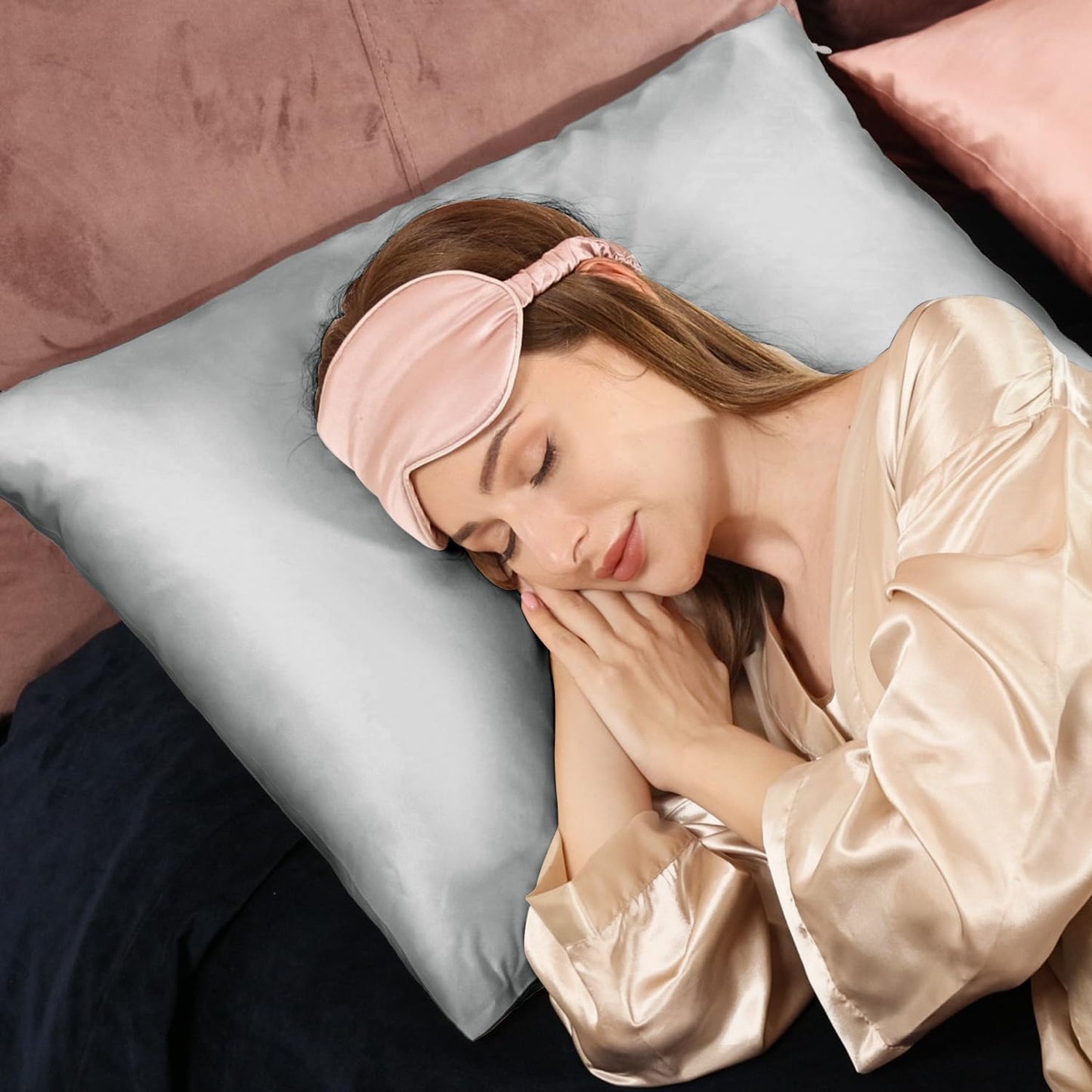 Adubor Silk Pillowcase - Mulberry Silk Pillow Case, 23 Momme, 900 Thread Count, Hidden Zipper (Queen, Dark Gray, 1PC)