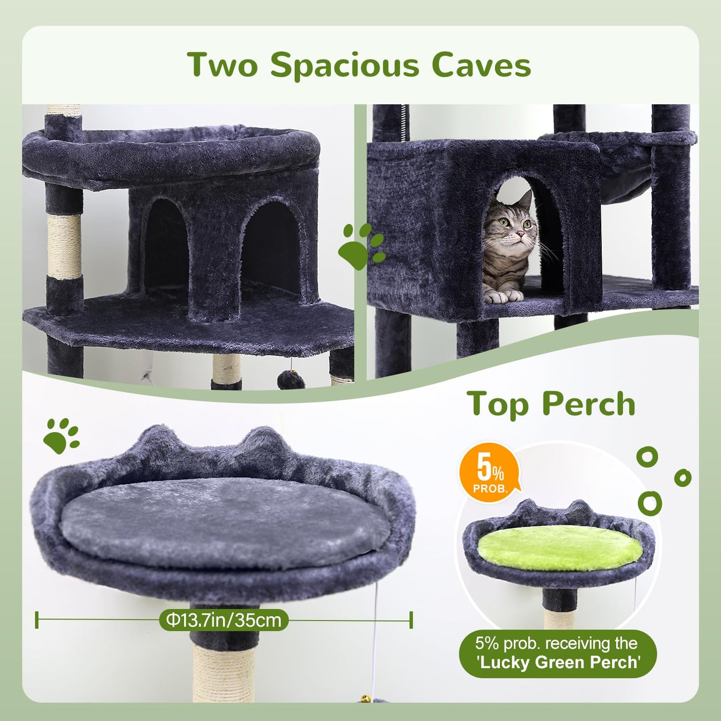 Globlazer Heavy Duty Cat Trees for Large Cats, Sturdy 72in Maine Coon Cat Tree for Large Cats 20 lbs+ Heavy Duty Cat Tower for Adult Biggest Cat with 6 Scratching Posts, Hammock, S72, Dark Gray