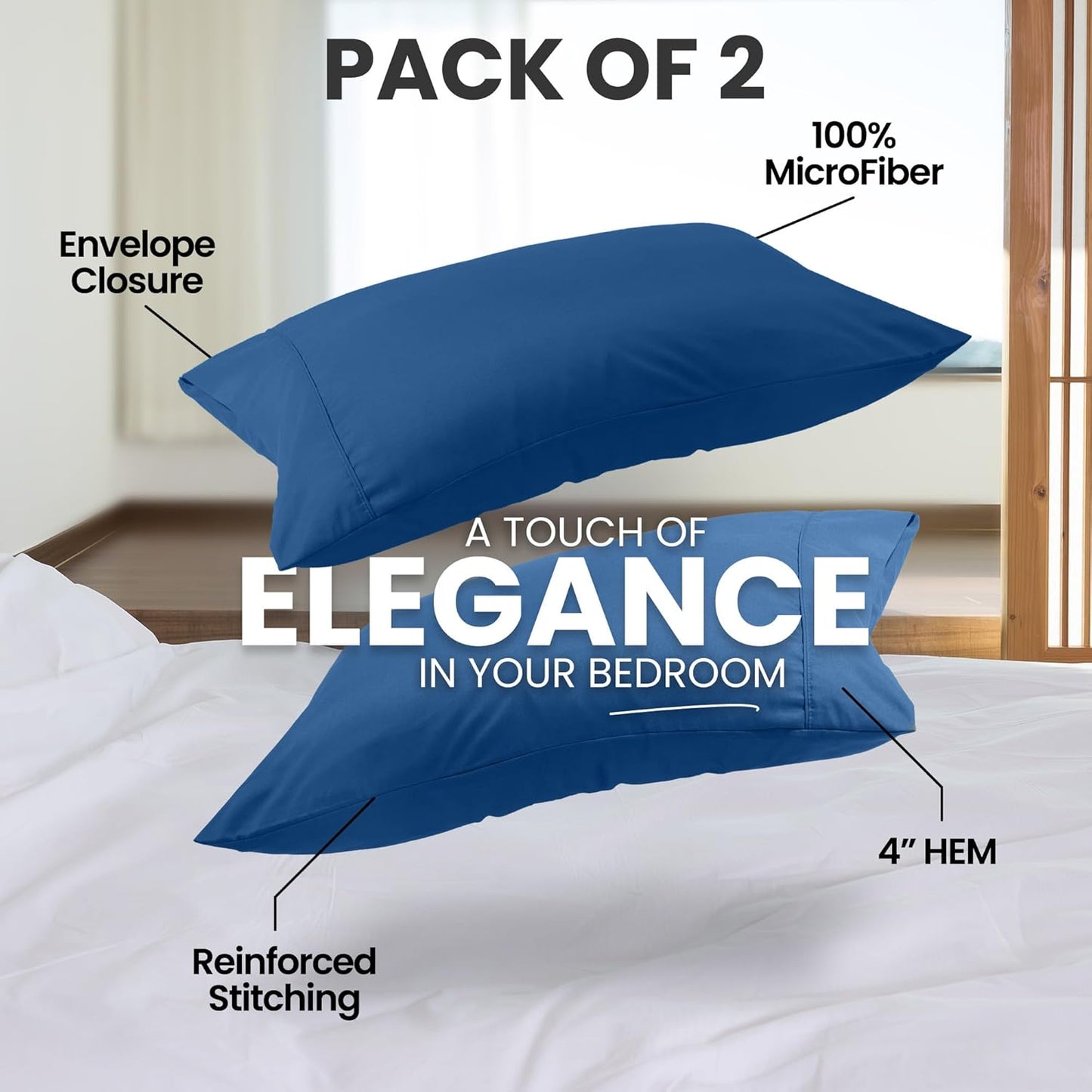 Utopia Bedding Queen Pillow Cases - Soft Brushed Microfiber - 2 Pack, Fade Resistant | 20 x 30 Inches, Dusk Blue