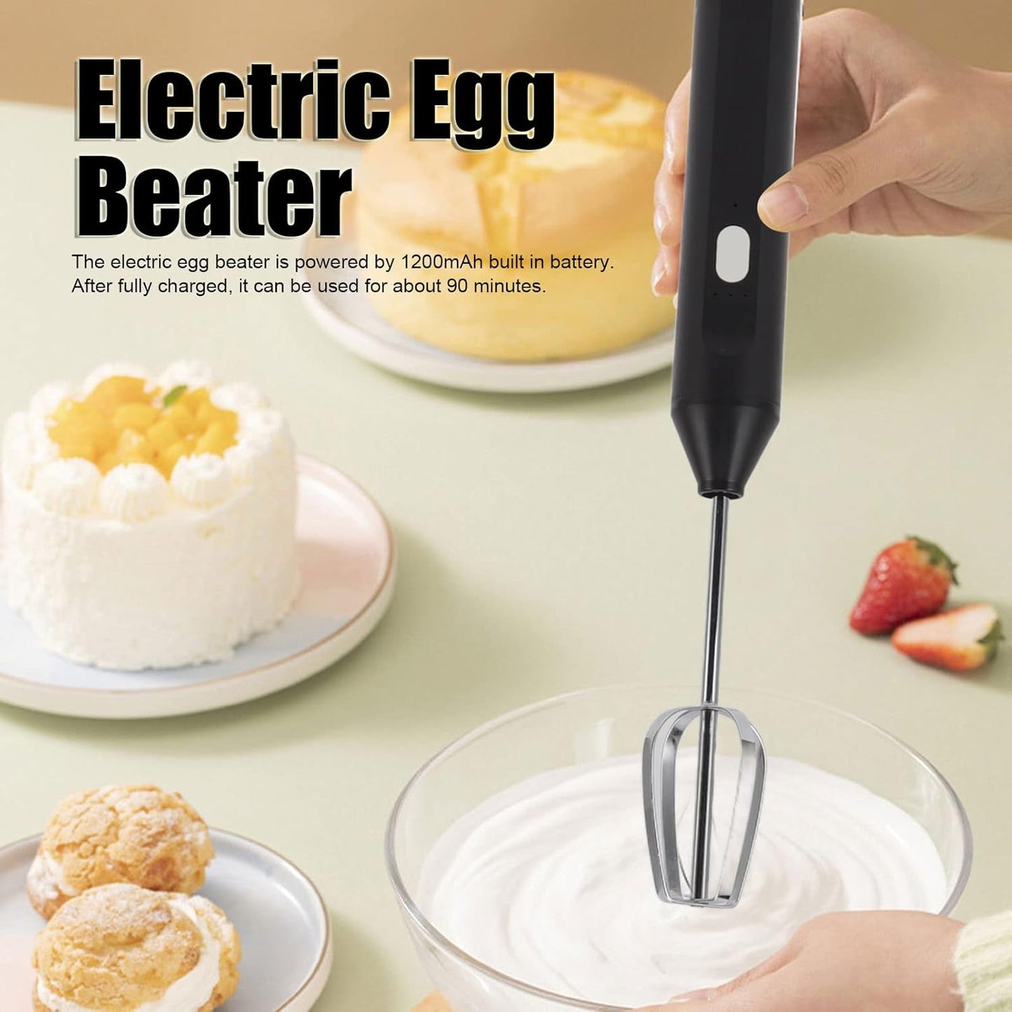 Electric Hand Blender, 3 in 1 Immersion Handheld Egg Beater, Milk Frother, Coffee Blender (Black)