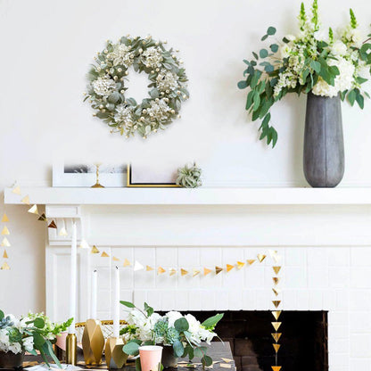 Idyllic 22 Inch Lambs Ears Leaves Everyday Wreath with Ivory Hydrangea and Cream Berries, Spring Summer Greenery Wreath with Burlap Ribbon Bow Knot for Doors, Rustic and Farmhouse Style Home Decor