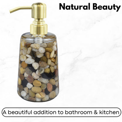 Handmade Refillable Soap Dispenser for Bathroom & Kitchen, Rocks Stone Soap Dispenser with Gold Stainless Steel Pump