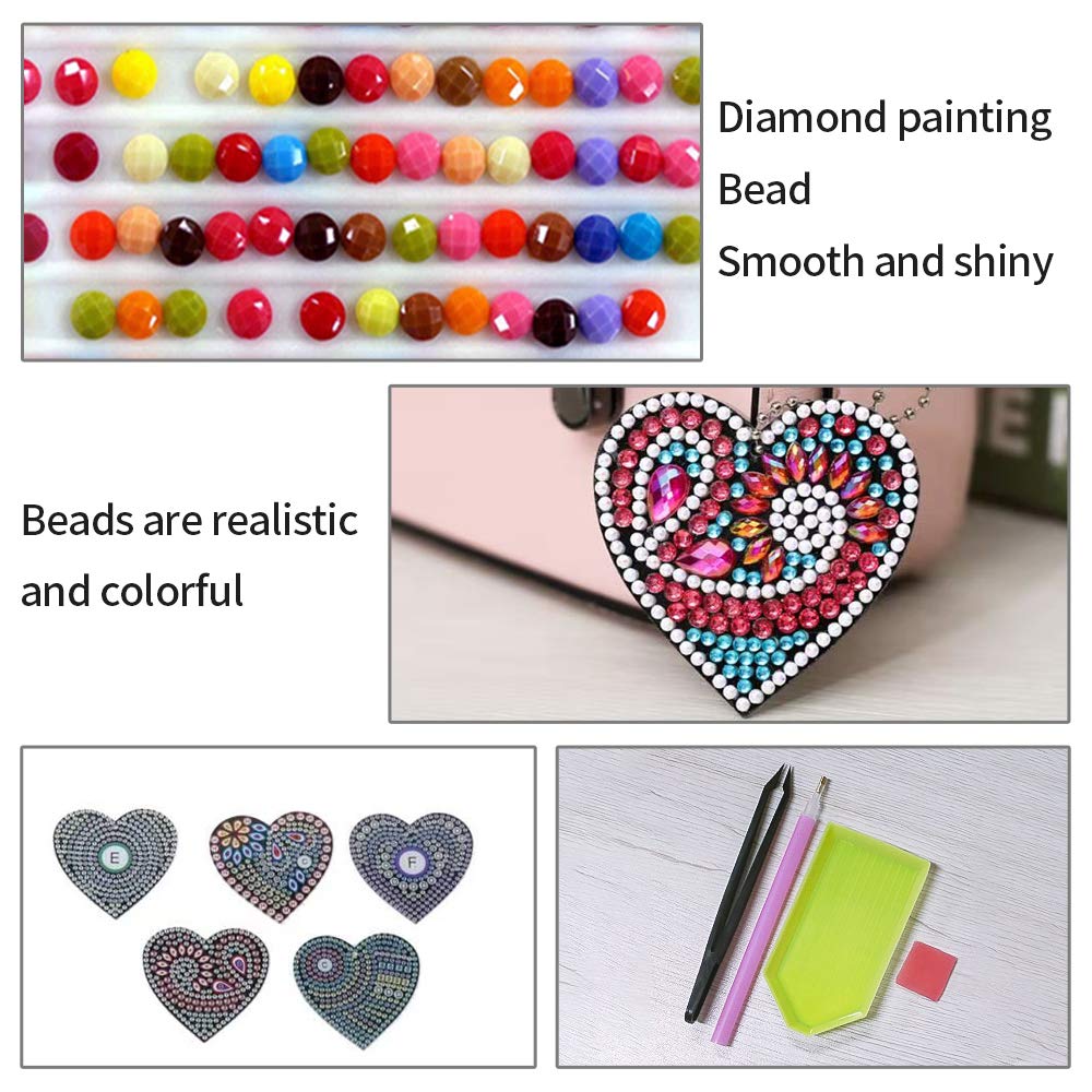 HXYQMMY 5PCS Diamond Painting Keychain -Diamond Art Kits for Adult Paint with Diamonds by Numbers Love Heart Pendant Diamond Art Keychains Crat