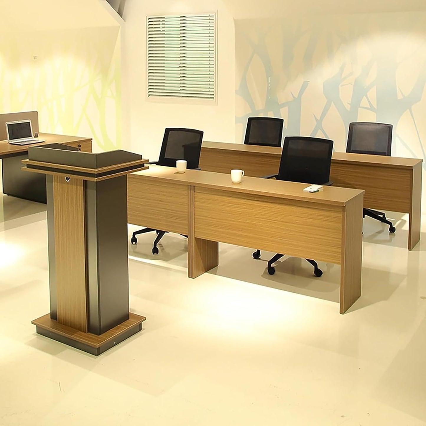 Wooden Podium Stand, Portable Modern Lectern & Hostess Stand, Multi-Function Church Pulpit Reading Desk, Ideal for Concerts, Schools, Offices & Stages