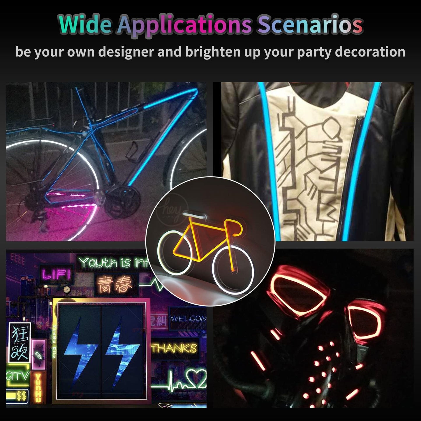 jose2015 Biqing 3 Ft/1M EL Wire Light,Neon Glowing Electroluminescent Wire Light Kit Cuttable DIY EL Wire Strip 3Mode Stay/Slow/Fast Flash with Battery Pack for Cosplay Party Decoration(Blue)