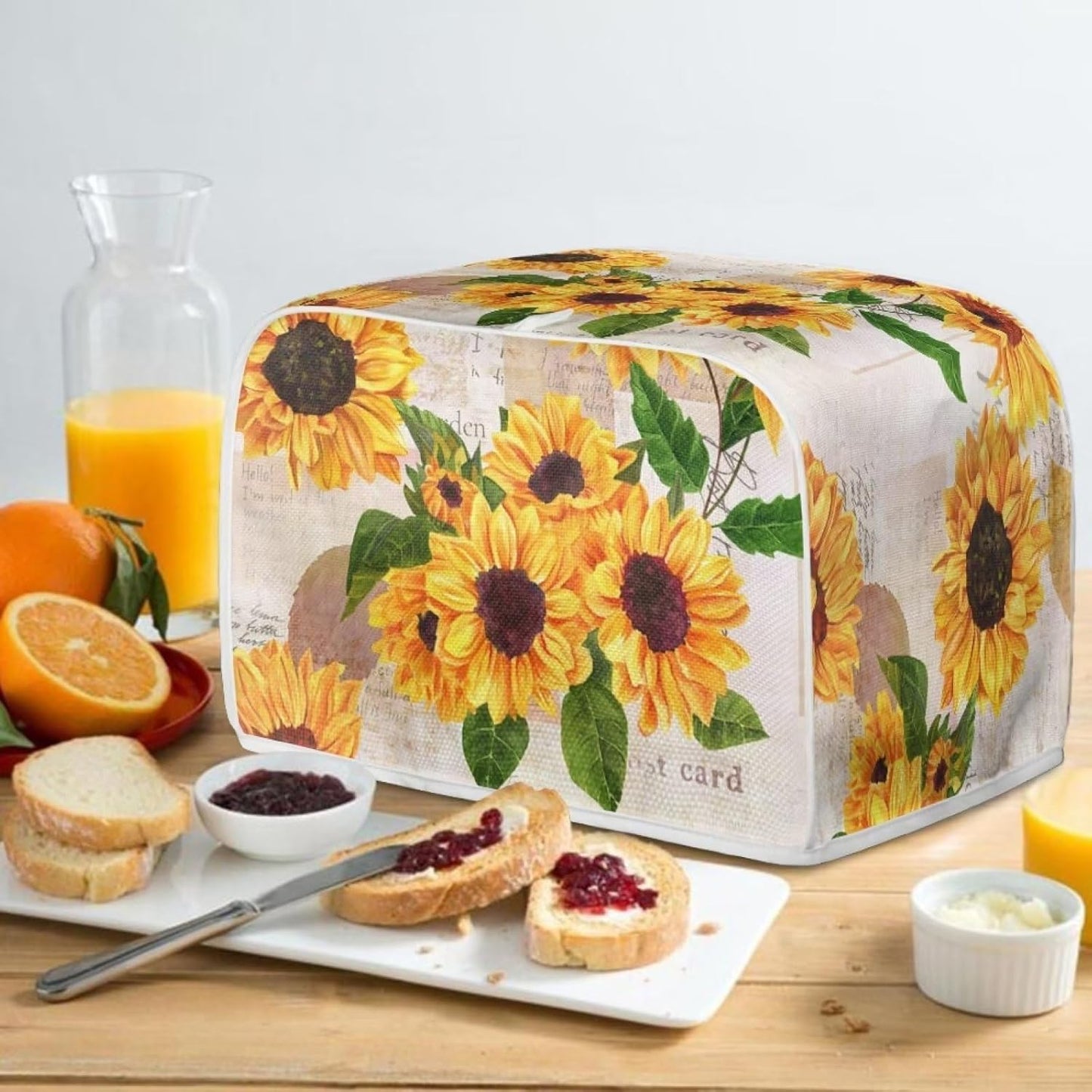 Sunflowers Print Kitchen Appliance Cover, 2 Slice Toaster Flower Accessories, Stain Resistant Coffee Maker Protector
