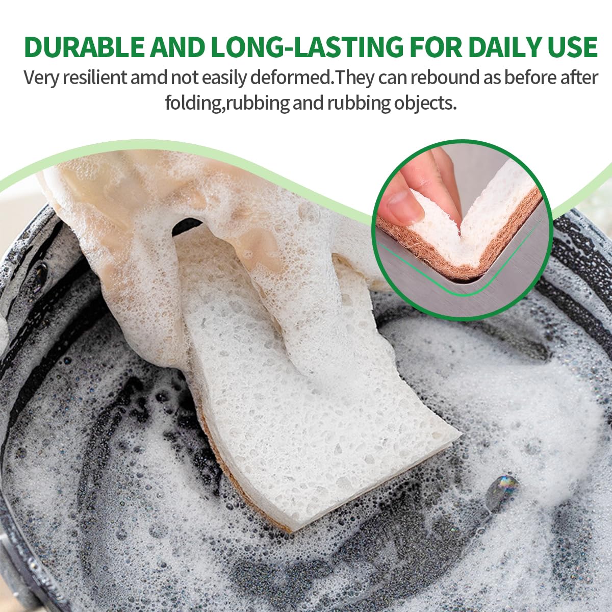 Sponges Kitchen Natural Dish Sponge Plant-Based Biodegradable Compostable Cellulose with Coconut Scrubber Sponge Non Scratch Eco Friendly Kitchen sponges for Kitchen Dishes（Pack of 12）