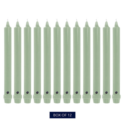 Colonial Candle Unscented Taper Candle, Classic Collection, Colonial Classic Green, 12 In, Pack of 12 - Up to 10 Hours Burn