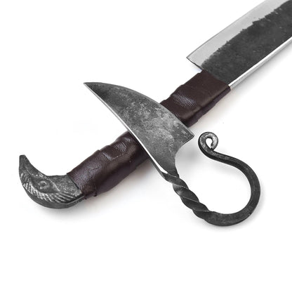 LEONA CRAFT® Viking Knife Set 10” Hand-Forged Carbon Steel Norse Knife with Leather Sheath – Outdoor Camping Hunting Carving Utility Knife, Celtic Design Survival & Hiking Cutting Tool