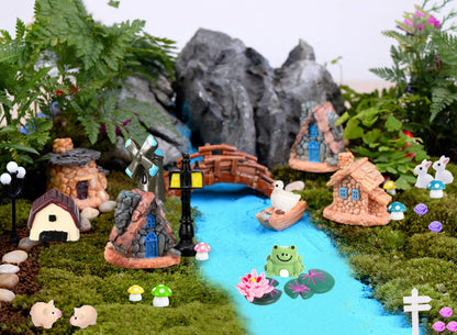 162 Pcs Miniature Fairy Garden Accessories, Fairy Garden Kit, Including Animals, Mini Houses, Miniature Figurines, Micro Landscape Ornaments for Dollhouse Bonsai Terrarium Decor, Garden DIY Kit